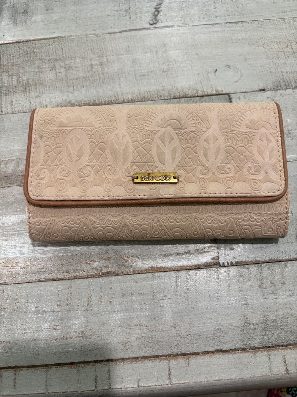 Sakroots Tan Embossed Foldover Wallet